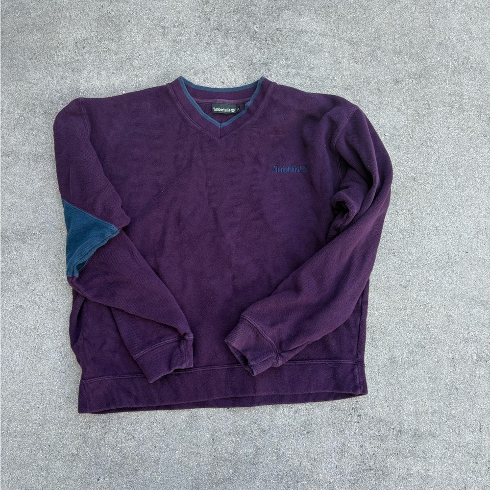 Timberland Purple V-Neck Sweater with Blue Trim
